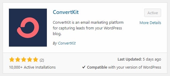 Install the ConvertKit plugin from your WordPress dashboard