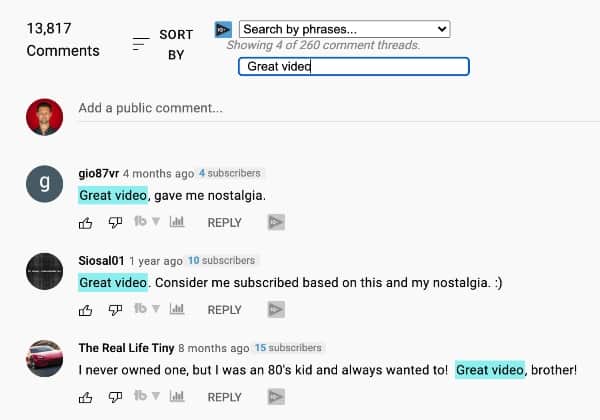 How To Search Youtube Comments Using Vidiq