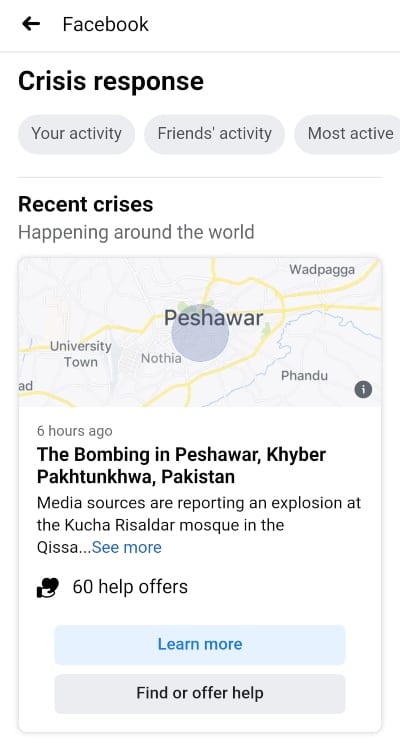 Facebook Crisis Response On Mobile
