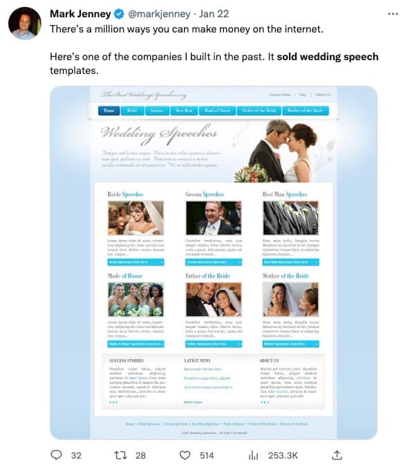 Mark Jenney On Twitter With Mockup Of Website Selling Wedding Speeches