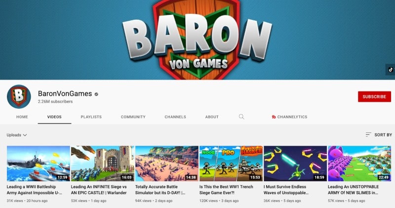 BaronVonGames YouTube Channel