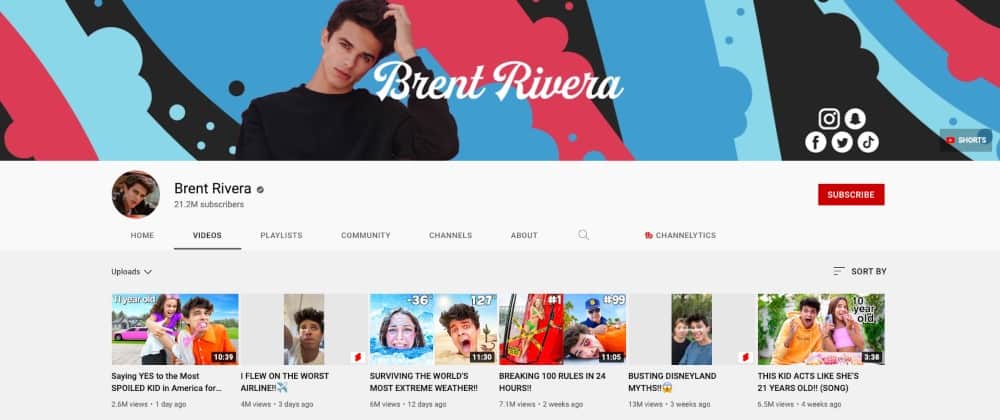 Brent riviera's youtube channel