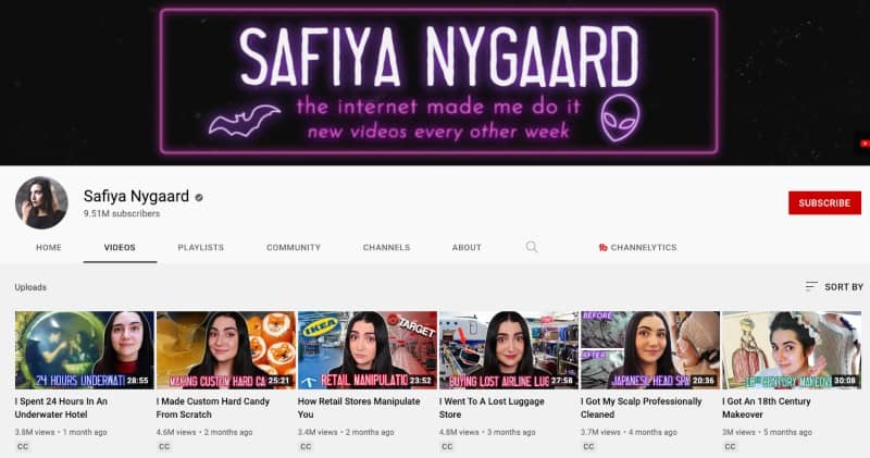 Safiya Nygaard's Youtube Channel