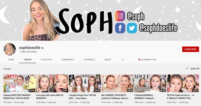 Sophdoeslife's Youtube Channel