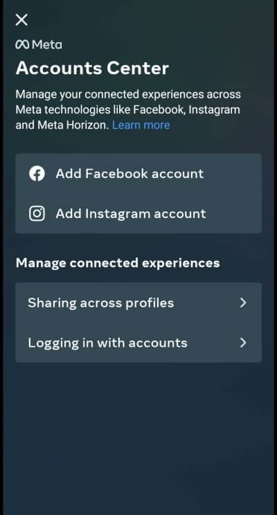 Add Your Facebook And Instagram Accounts