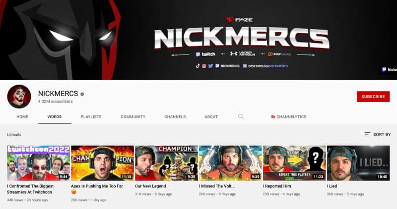 Nickmercs Youtube Channel