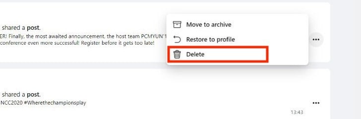 Select Delete To Remove The Post Permanently