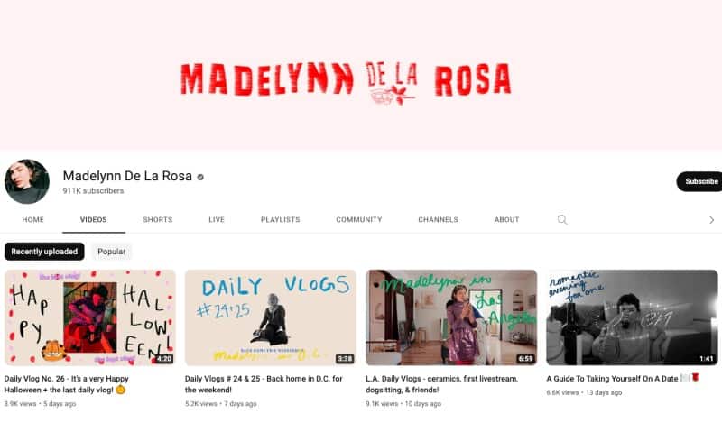 Madelynn De La Rosa's Youtube Channel