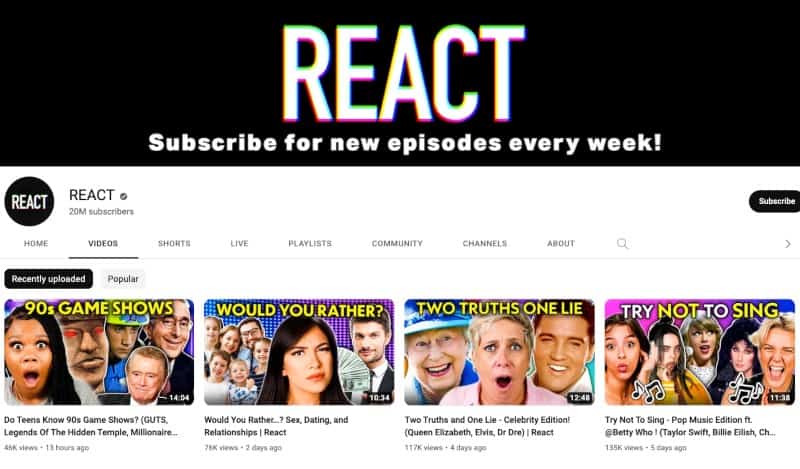 React Is One Of The Most Popular Reaction Channels On Youtube