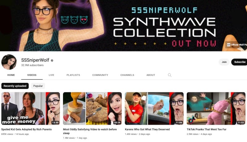 Sssniperwolf's Youtube Channel