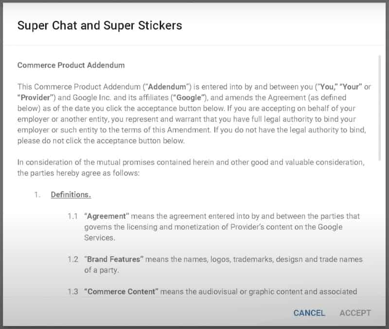 Super Chat and Super Stickers T&Cs