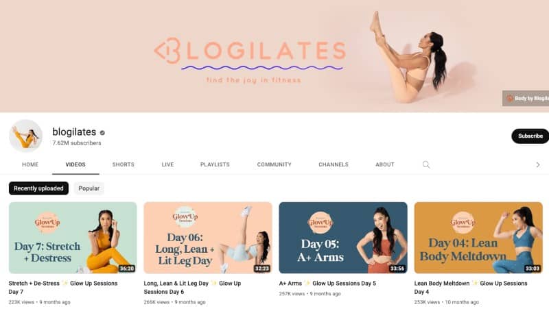 Blogilates Youtube Channel