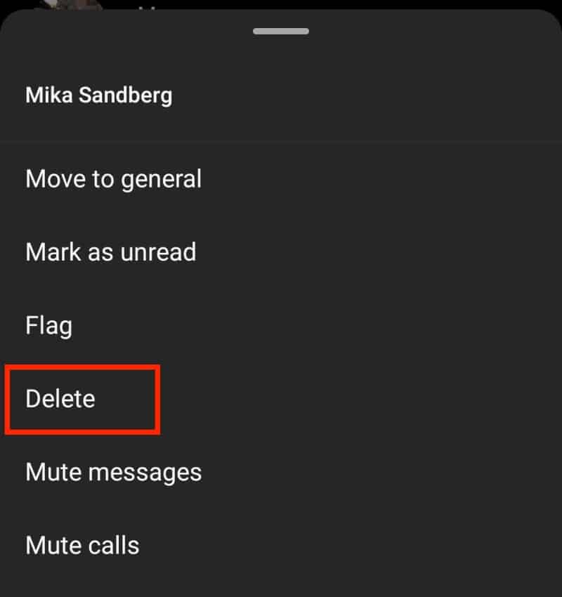 Select the delete option in order to delete the entire Instagram message chat