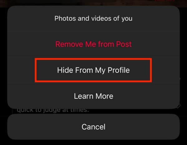 Select The Hide From My Profile Option