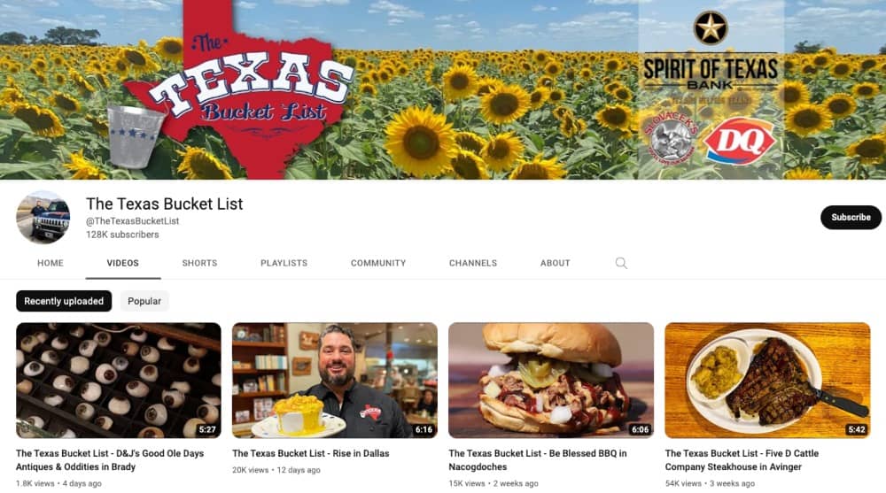 The Texas Bucket List's Youtube Channel