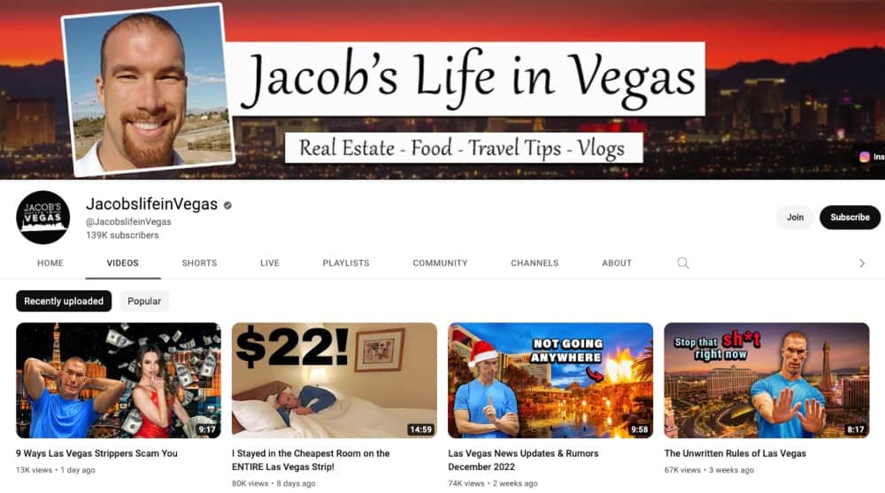 jacobs Life In Vegas YouTube channel