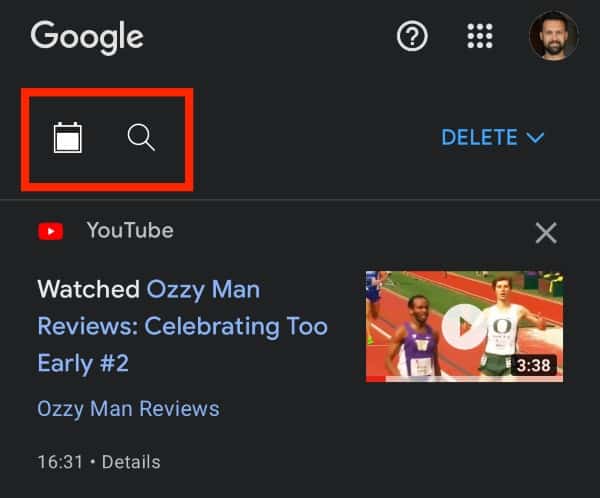 Search For The Youtube Activity To Delete