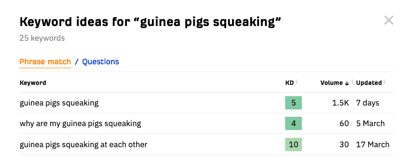 Keyword Ideas For Guinea Pigs Squeaking