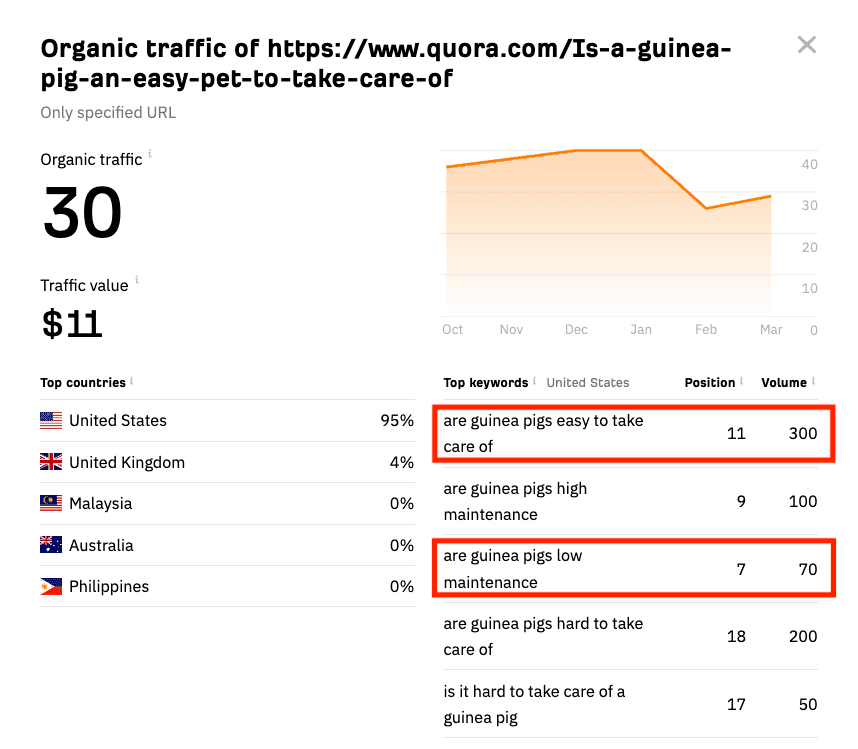 Organic Traffic For A Quora Page On Guinea Pigs