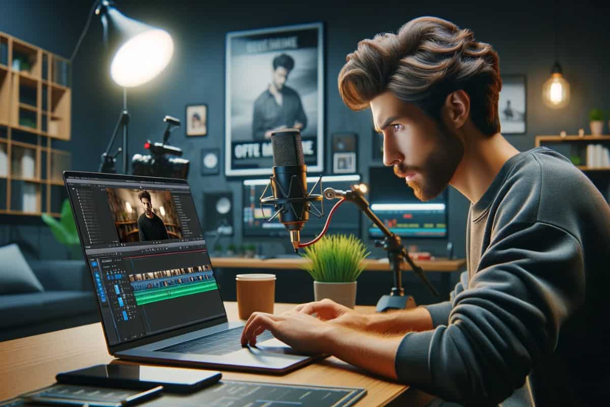Male Youtuber Editing A Video On A Laptop