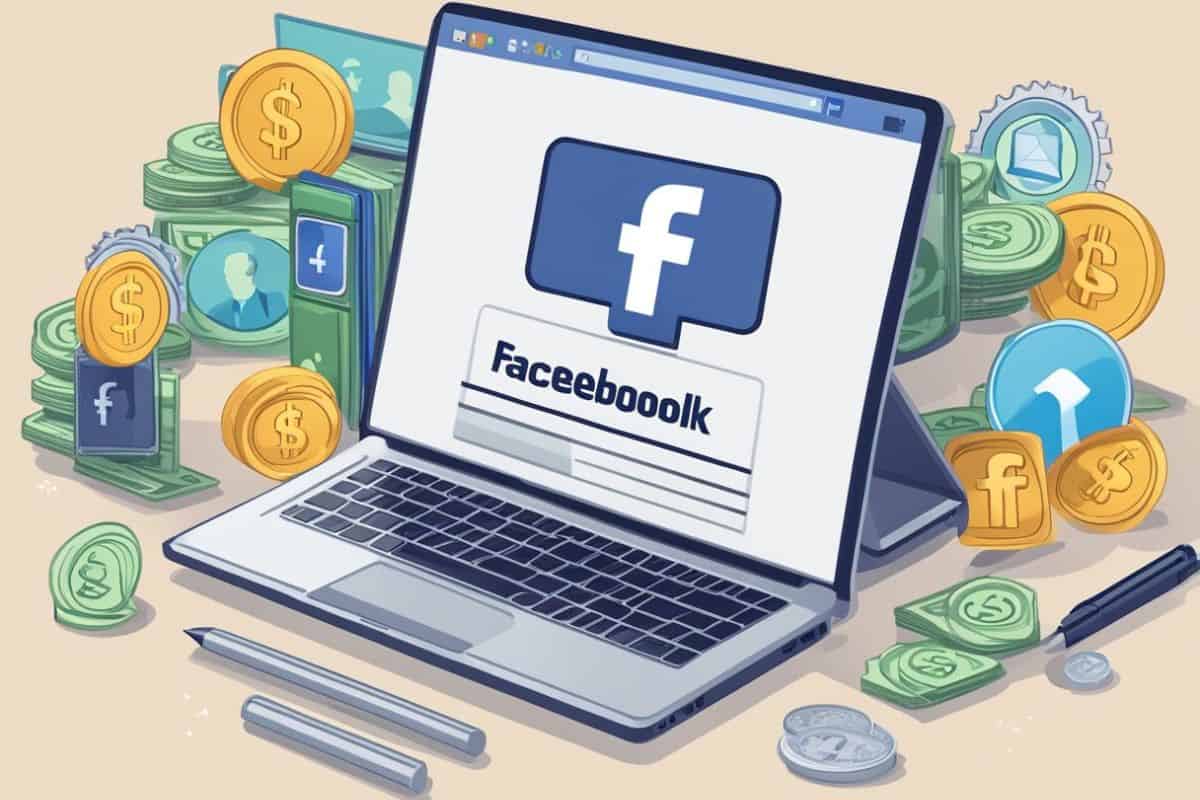 Facebook Laptop And Money Illustration