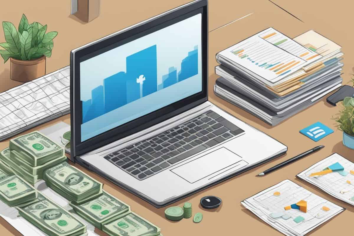 Laptop And Cash On A Desk Illustration