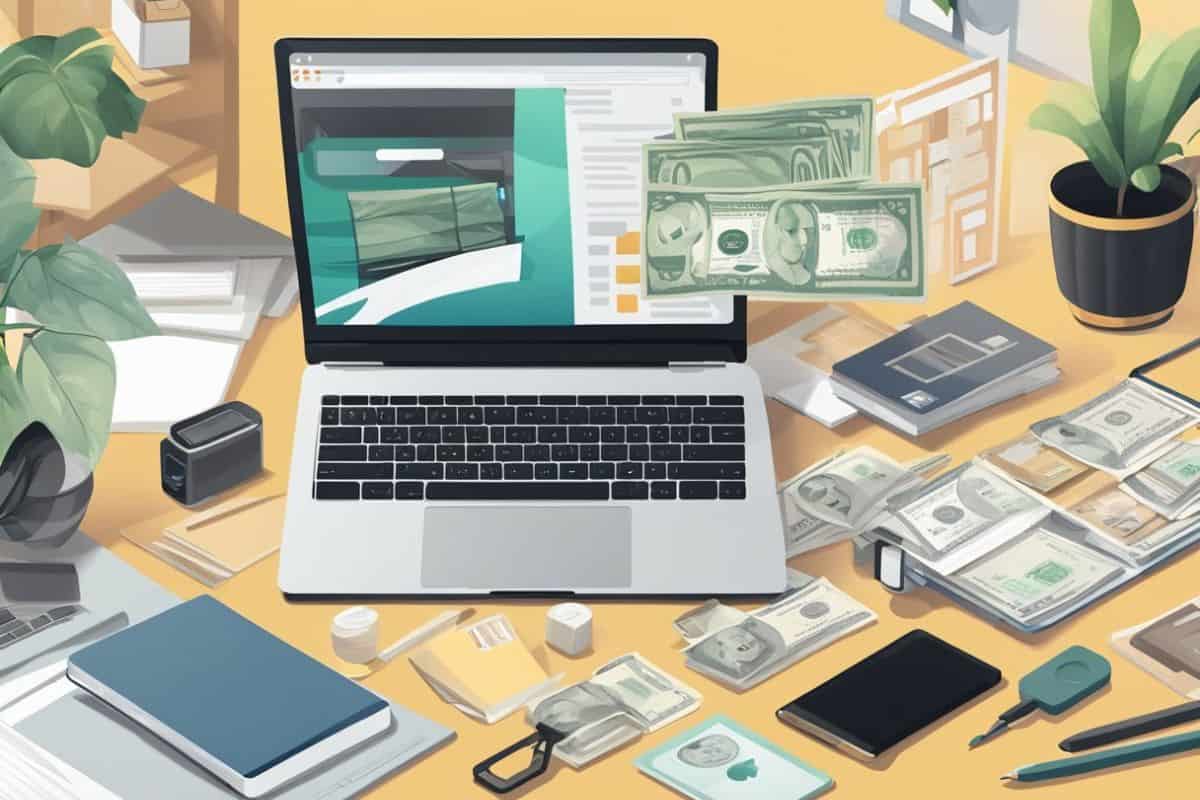 Money Laptop Desk Compilation Illustration